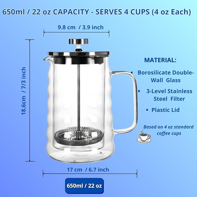French Press Coffee Maker with Grey Silicone Utensil Set Bundle
