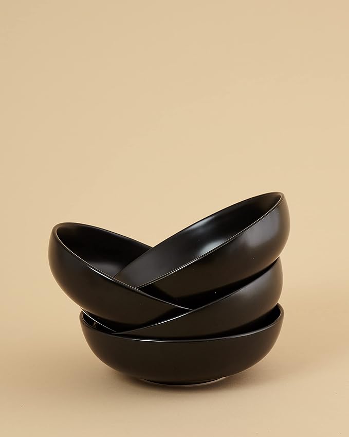 Euro Ceramica Euro Essential Collection 16 Piece Dinnerware Set Service for 4 Solid Semi-Matte Black