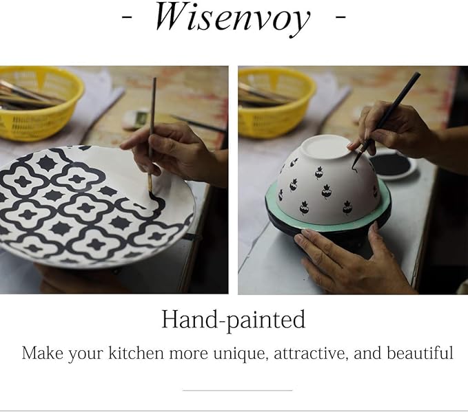 Wisenvoy Dinnerware Set - Ceramic Plates and Bowls for 4 - Stoneware Dish Set