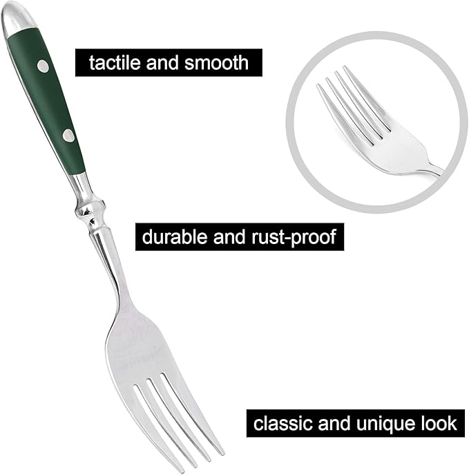 Silverware Set For 8 with Two Rivets Vintage 40-Piece Everyday Flatware Set with Green Bakelite Handle Stainless Steel Cutlery Set Dishwasher Safe Knives Spoons and Forks Set