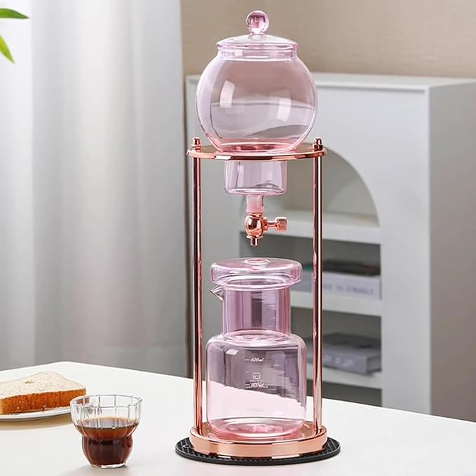 Cold Drip Coffee Maker 600ml Cold Brew Coffee Tower Slow Drip Technology Metal Bracket 600ml Large Capacity Borosilicate Glass Pot for Home Office 4-6 Cups