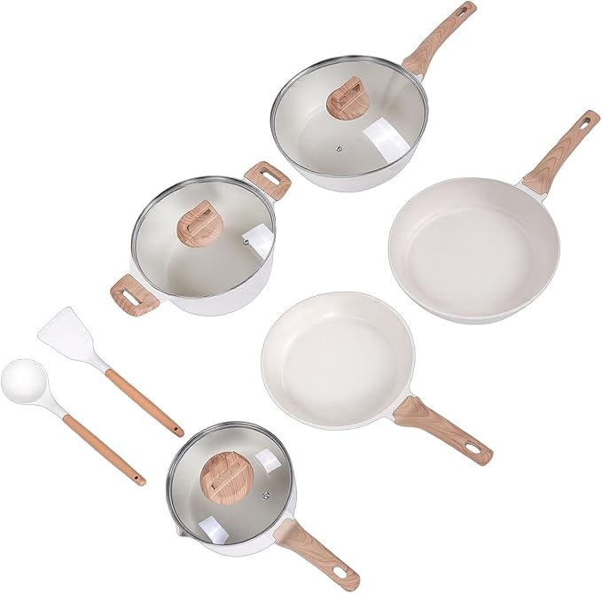 Nonstick Cookware Set Pots and Pans Set with Reinforced Cast Aluminum and Premium Granite Coating for Stovetop Kitchen Utensils