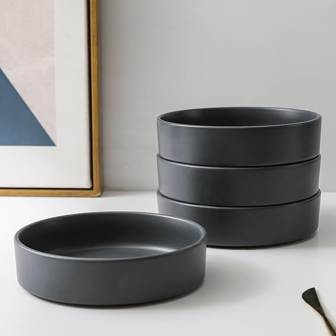 Stone Lain Celina Stoneware 32-Piece Dinnerware Set Cereal and Dinner Bowls Grey