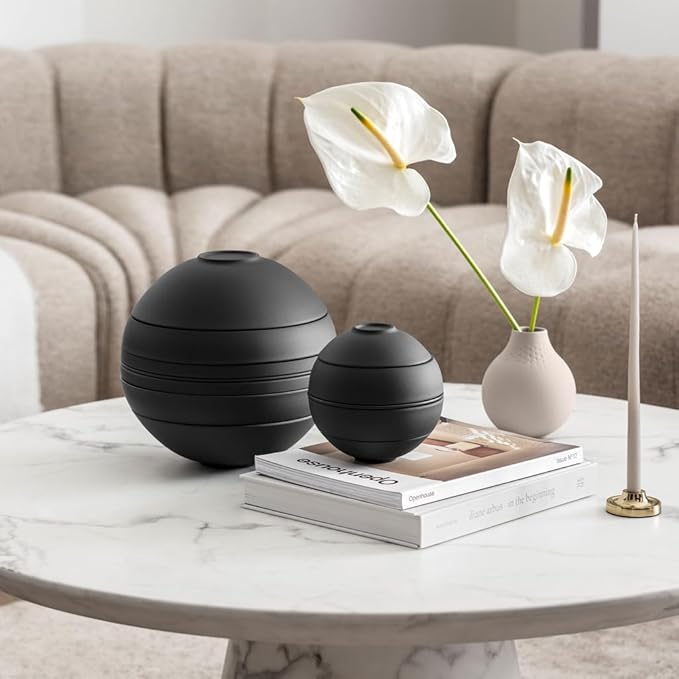 Villeroy &amp Boch Iconic Collection La Boule 7-Piece Dinnerware Set for 2 Premium Porcelain Made in Germany Dishwasher Safe 9.5 x 9 in Black