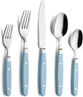 ANNOVA Silverware Set Retro/Rivet Colorful Stainless Steel Tableware Kitchen Flatware Set Utensils Includes Dinner Knives Forks Spoons Salad Forks &amp Dessert Spoons (Sky Blue 20 Pieces)