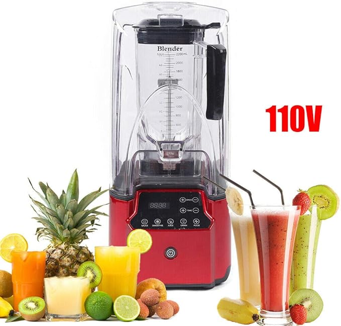 Soundproof Blender 110V 2200W 2.2L Commercial Fruit Juice Smoothie Maker With Shield Quiet Sound Enclosure for Puree Ice Crush Shakes and Smoothies (2.2L2200W)