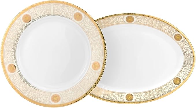 Super White Collection 57-Piece Porcelain Dinnerware Set GPJS186-57 Luxury Fine China Service for 8 Elegant Gift Boxed Plates Cups and Saucers Dishwasher Safe White Tableware Set