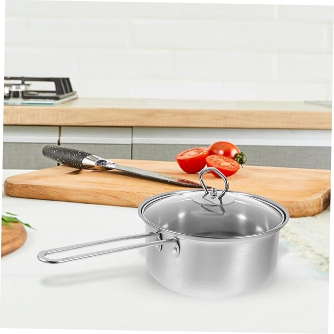 Stainless Steel Cookware Set with Stockpot Frying Pan Milk Pot and Secure Steel Handles for Resistant Kitchen Cooking
