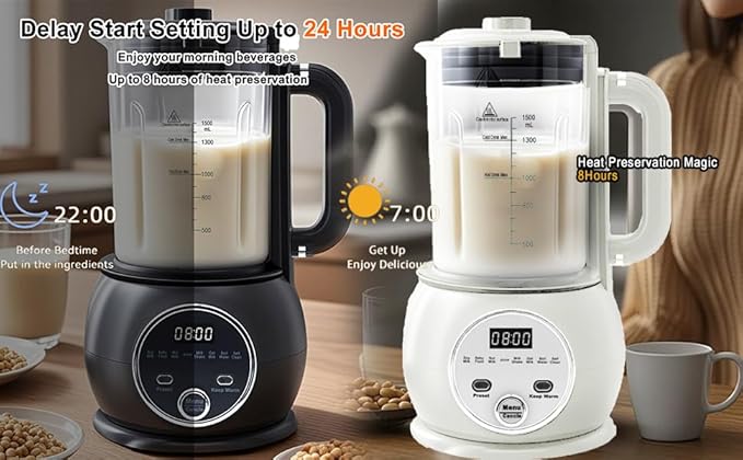 10 in 1 Nut Milk Maker Hot Blender51oz Homemade Soy AlmondOatPlant BasedBaby Food Maker 20 BladesAutomatic Soybean Machine with 24H Delay Start/Keep Warm8H/Boil Water&ampAuto Clean