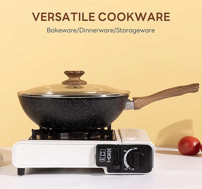 Sweetcrispy 17 Pcs Nonstick Pots and Pans Induction Kitchen Cooking Set with Stay-Cool Handles Black
