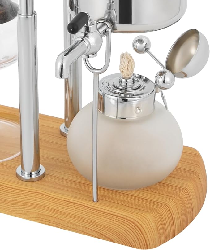 Coffee Maker Vacuum Brewing System Coffee Pot Vintage Silver Siphon Coffee Pot Coffee Maker with Elegant Double Ridge Stand and Tee Handle 13.53 oz (Silver)