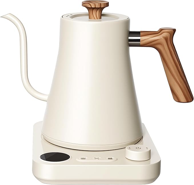 Gooseneck Electric Kettle with Temperature Control 0.9L Pour Over Coffee Kettle 1200W Fast Boil Stainless Steel Interior Auto Shut-Off &amp Boil-Dry Protection for Coffee and Tea (beige)