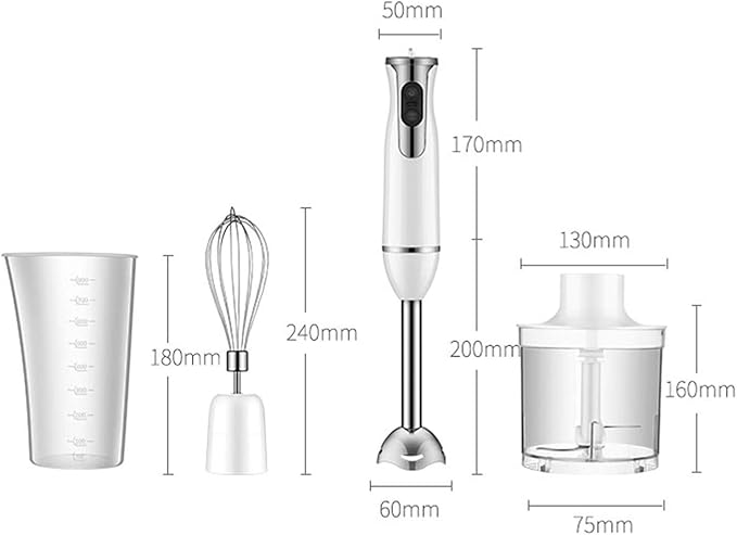 Hand Blender 3-in-1 2-Speed Stick Blender with Milk Frother Egg Whisk for Smoothies Coffee Milk Foam Sauces and Soups – White