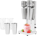 Electric Milkshake Maker Commercial Stainless Steel Milk Shake Machine Drink Mixer Adjustable Speed Malt Maker Machine Smoothie Milk Foam Tea Mixer Blender + cups (2 Head)