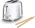 Smeg TSF01SSUS 50's Retro Style Toaster Bundle with Bamboo Tongs - (Chrome) 2 Slice