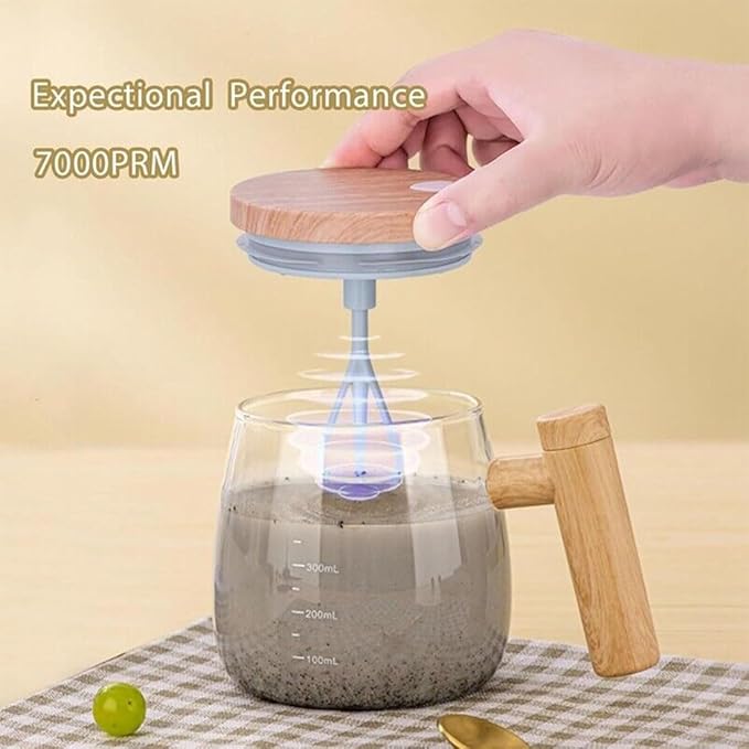 Electric High Speed Mixing Cup 13.5oz 7000 RPM Self Stirring Coffee Mug Heat-Protection Glass Coffee Blender with Lid 45 dB for Office/Travel/Home (Gold x 2)