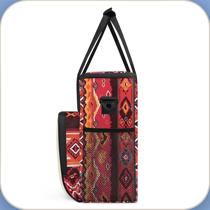 Ethnic Aztec Coffee Maker Carrying Bag Vintage Striped Pattern Travel Storage Bag Compatible with K-Mini or K-Mini Plus Single Serve Coffee Brewer Carrying Case with Pockets &amp Shoulder Strap