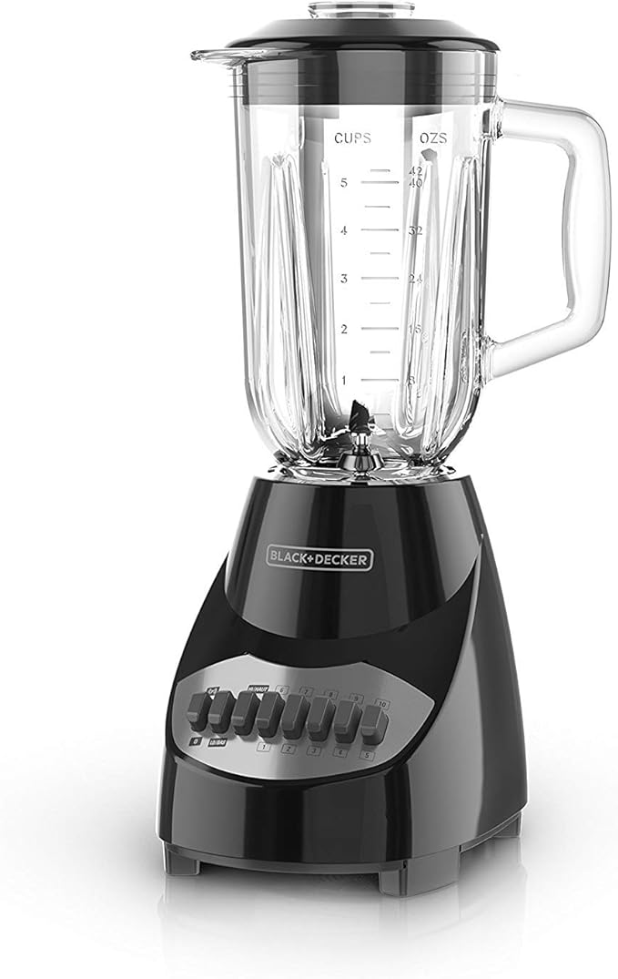 BLACK+DECKER Countertop Blender with 6-Cup Glass Jar 10-Speed Settings Black BL2010BG