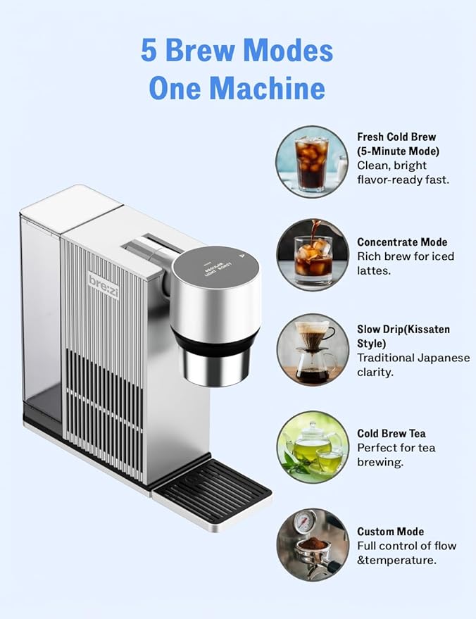 Brezi Cold Brew Coffee Maker Fresh Cold Brew in Minutes Low-Acid Smooth Flavor Premium Aluminum Design1L Capacity Easy Usecoffee machineAutomatic Precision Brewing for Home &amp Office (black)