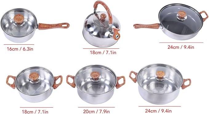 GLOGLOW Stainless Steel Pots Set 3 Piece Cookware Set with Lids Stovetop Kettle Frying Pan Sauce Pan for Induction Cooker Gas Cooker