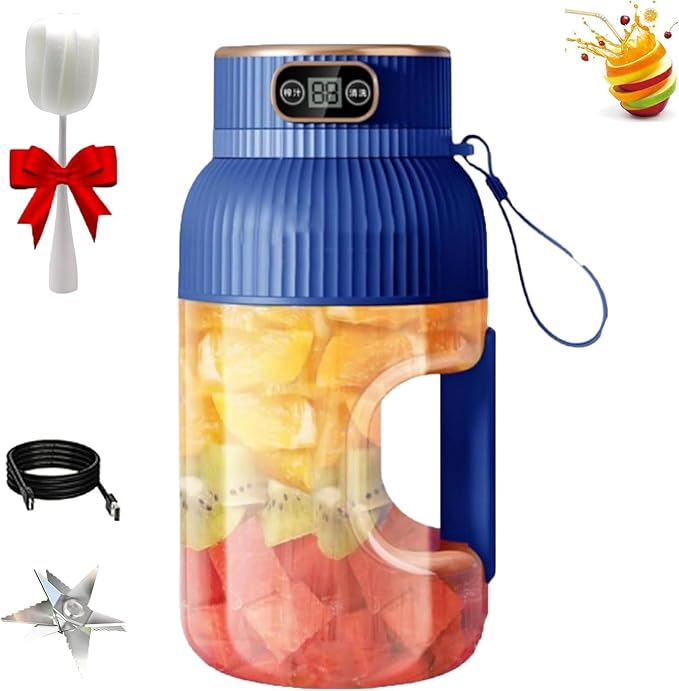 Multifunctional Portable Juicer Cup with Digital Display Large-capacity personal size blenders for Smoothies Shakes Juicer USB Rechargeable (1Single cup single lid)