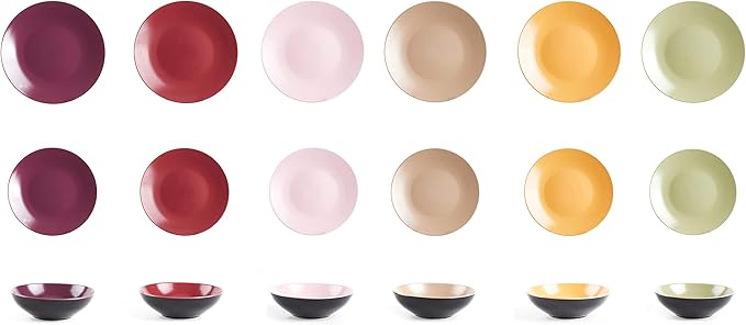 Colors Life 18pc Dinnerware SetOutside Shinny Black + Inside Matte Finished Color Very Berry