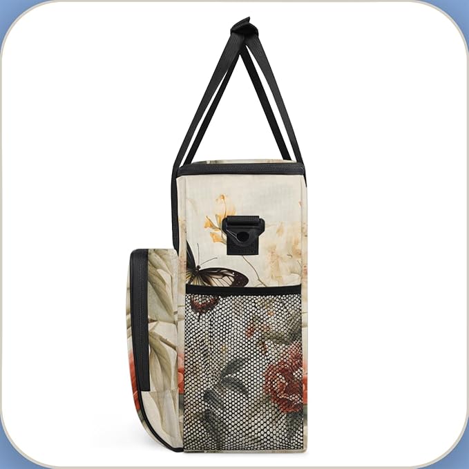 Retro Butterfly Coffee Maker Carrying Bag Artistic Butterfly Travel Storage Bag Compatible with K-Mini or K-Mini Plus Single Serve Coffee Brewer Carrying Case with Multiple Pockets &amp Shoulder St