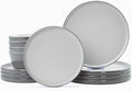 Melamine Dinnerware Sets Dishware Sets for 4 12 Pcs Plate and Bowl Set with Lipped Edges Lightweight Dish Set for CampingDishwasher SafeGood for Housewarming(Light GreyWhite)