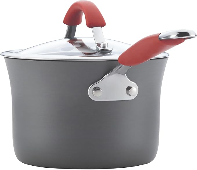 Rachael Ray - 87630 Rachael Ray Cucina Hard Anodized Nonstick Cookware Pots and Pans Set 12 Piece Gray with Red Handles