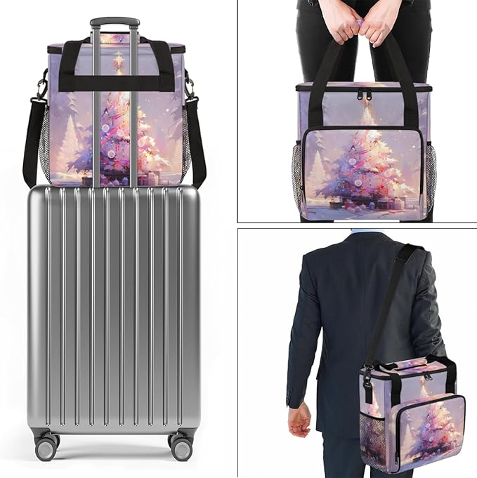 Christmas Tree Coffee Maker Carrying Bag Oil Painting Tree Travel Storage Bag Compatible with K-Mini or K-Mini Plus Single Serve Coffee Brewer Carrying Case with Multiple Pockets &amp Shoulder Stra