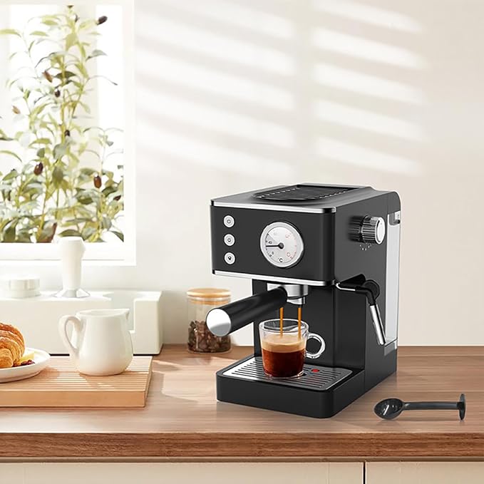 Semi Automatic Pressure Coffee Machine Home Concentrated Small Office steam frotherBlack