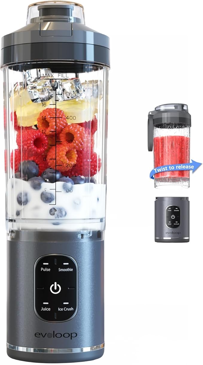 Personal Blender Portable Blender for-Smoothies and Shakes Ice crush Juice Pulse 4 Programs Cordless USB-C Rechargeable 18 oz removable Vessel Lids and Straws BPA Free Dishwasher Safe