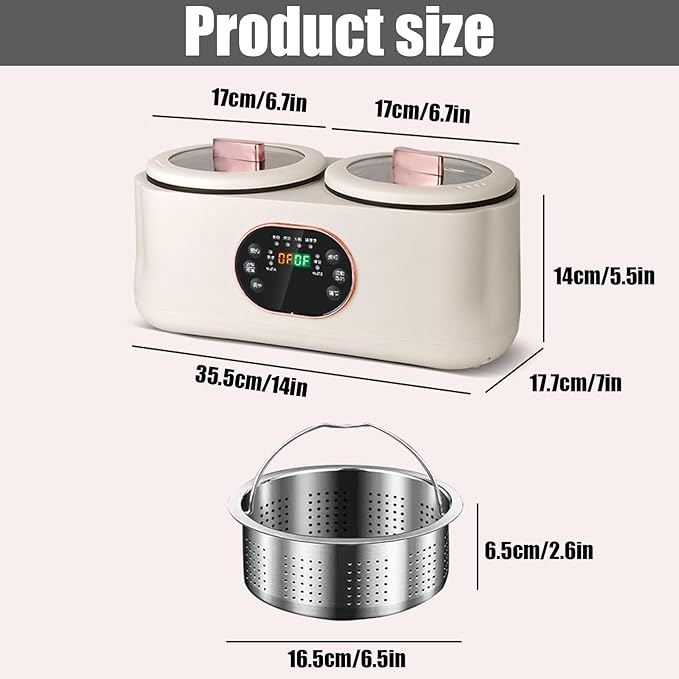 Double Slow Cooker 1.8L+1.8l Rice Cooker with Double Pots Double Spelling Low Sugar Rice Cooker Non-stick Liner