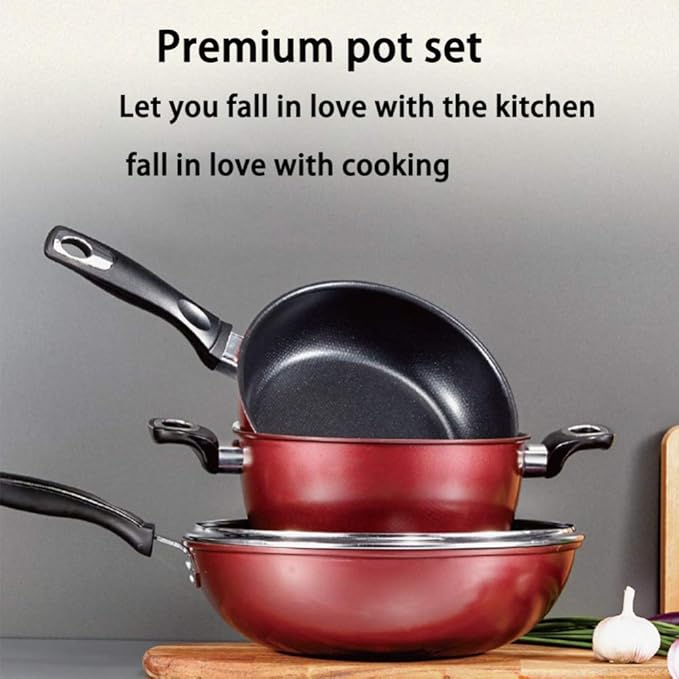 Cookware Set Pan &amp Pot Set 3 Piece Stock Pot Saute Pan SaucepanGlass Lid Induction NonstickSuitable for All Types of Heat Sources Including Induction Cookers Non Stick Pan