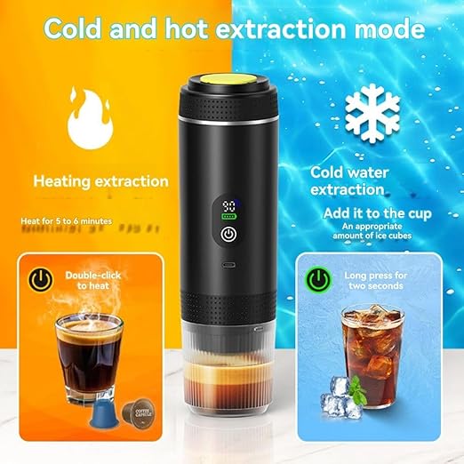 Aboiled Portable Digital Capsule Coffee Maker - Espresso Machine Car &amp Home - Large Capacity High-Pressure Extraction Real-Time Temperature Control