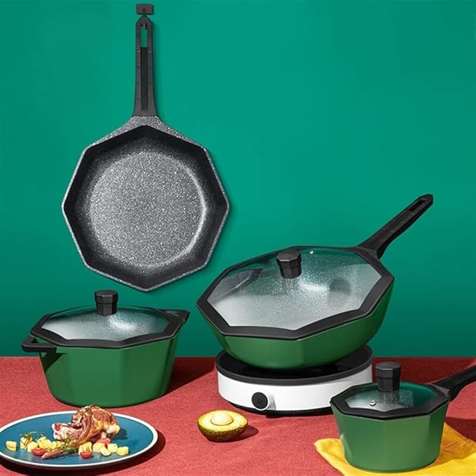 Cookware Octagonal Cookware Set Non-Stick Wok Pan Pan Pan Cooker Casserole Kitchen Hot Pot Pot Set