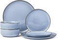 Herogo 6-Piece Stoneware Dinnerware Sets for 2 Stackable Dinner Plates and Bowls Sets Double Reactive Glaze Dishware Place Setting for Kitchen Scratch Resistant Microwave Safe Haze Blue