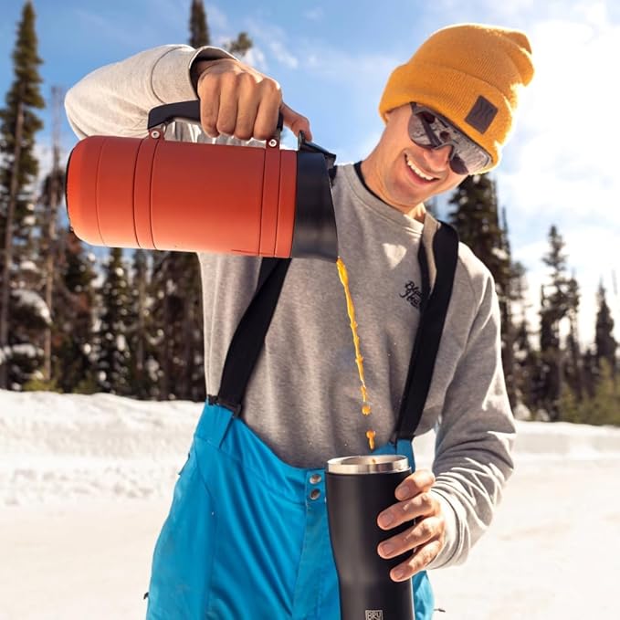 BruTrek® by Planetary Design BaseCamp Coffee Press - Double Wall Insulated Stainless Steel - Bru-Stop Technology No Grounds in Coffee No Spill Lid (Red Rock 48 fl.oz)