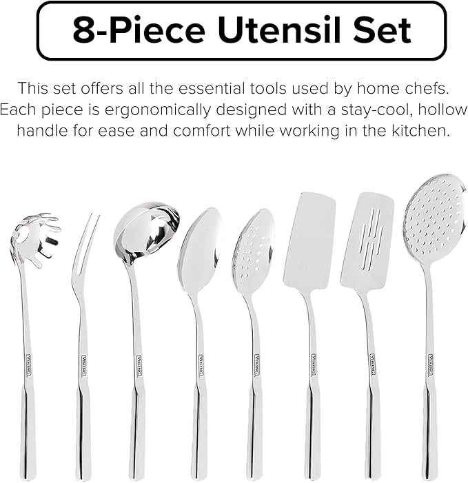 Viking Culinary Contemporary 3-Ply Stainless Steel Cookware Set 10 Piece Dishwasher Oven Safe &amp Culinary 304 Stainless Steel Kitchen Utensil Set Ergonomic Stay-Cool Handles