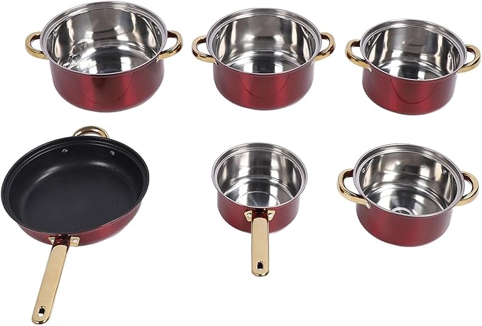 Stainless Steel Cookware Set | 6 - Piece Thickened Pots &amp Pans for Kitchen | Frying Pan/Milk Pan/Saucepan | Stay - Cool Handles Easy Maintenance