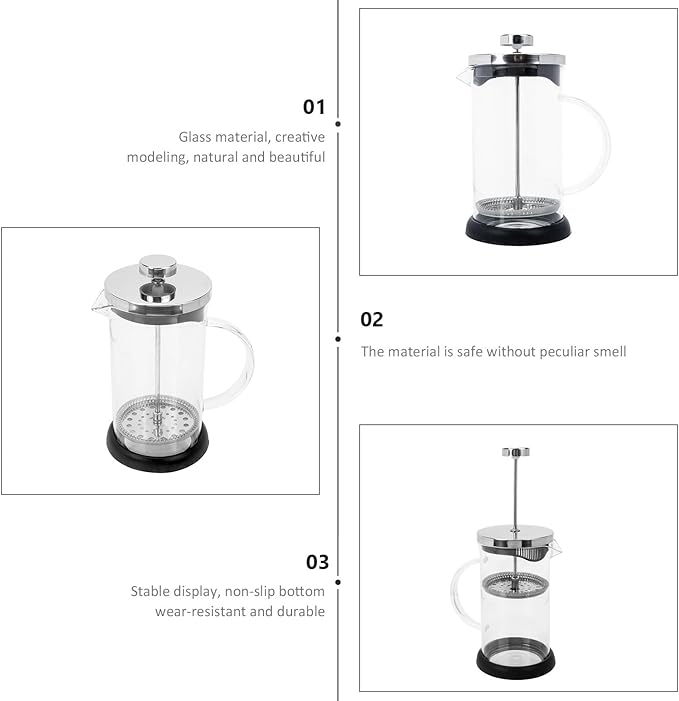 Manual Press Coffee Maker Set Large Portable Manual Coffeepot with Stainless Steel Lid Glass Coffee Pot and Milk Frother for Household Brewing and Tea Brewing