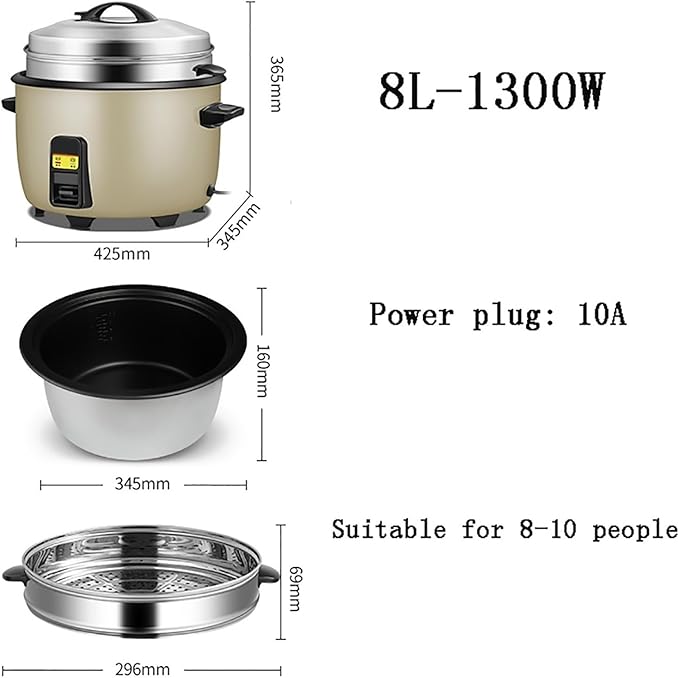 Rice Cooker Large Capacity (8L-23L) with Steamer Canteen Commercial Hotel Home Old-fashioned Large Rice Cooker 8-60 PeopleUS/EU Used(8L)
