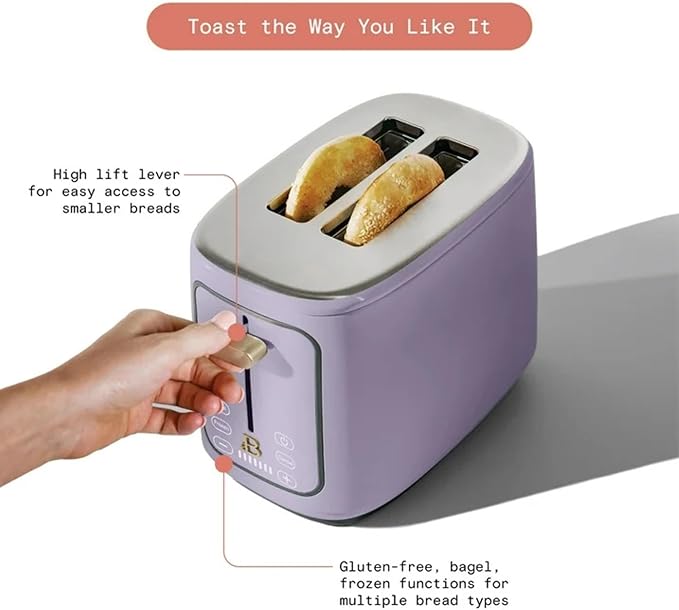 2 Slice Digital Toaster with Touch Control Panel Adjustable Toast Shade Settings Wide Bread Openings Bagel &amp Frozen Modes Removable Crumb Tray (Lavender)