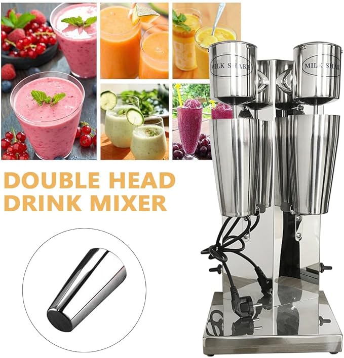 Milkshake Maker Double Head Milk Shake Machines 180W Commercial Milk Shake Maker 2-Speed Blender Electric Milkshake Makers Machine with 27.05 oz Stainless Steel Cups 110V