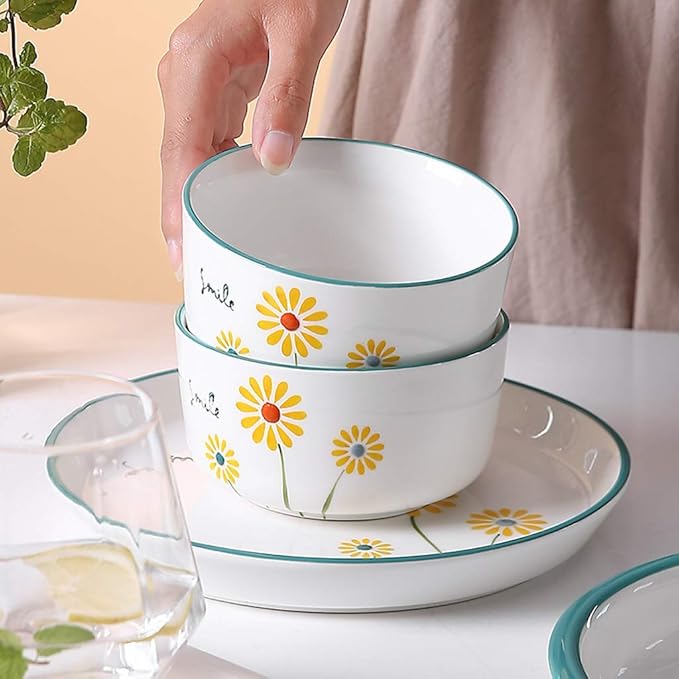 New Dinnerware SetsCeramics Dinnerware Set Creative Daisy Pattern Porcelain Dinner Set Of 52 / Simple Style Plates And Bowls Sets For Family Gathering And Restauran