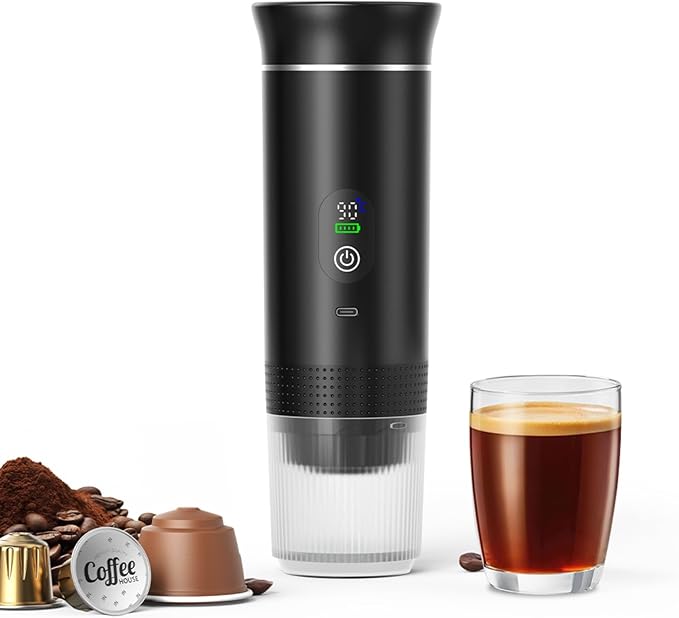 Portable Capsule Electric Coffee Machine 20Bar Espresso Small Coffee Maker for Home Use with Capsules and Powder for Camping/Office/Travel Fast Heating (gray)