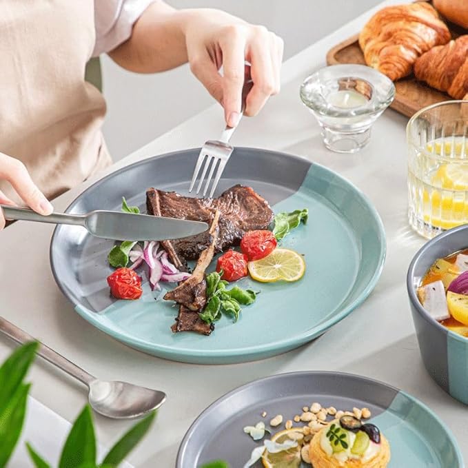12 Piece Embossed Stoneware Tableware Set with Dinner Dessert Plate Soup Bowl Mug Service for 4ons