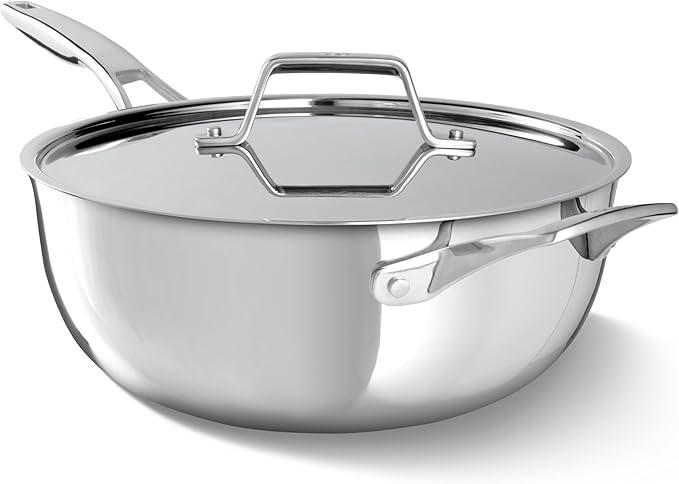 Calphalon Premier Polished 5-Ply Stainless Steel Cookware Set w/Turbo Heat Tech 4.5Qt Chef's Pan with Lid Induction Oven Safe 500F PFOA Free Polished Stainless Silver