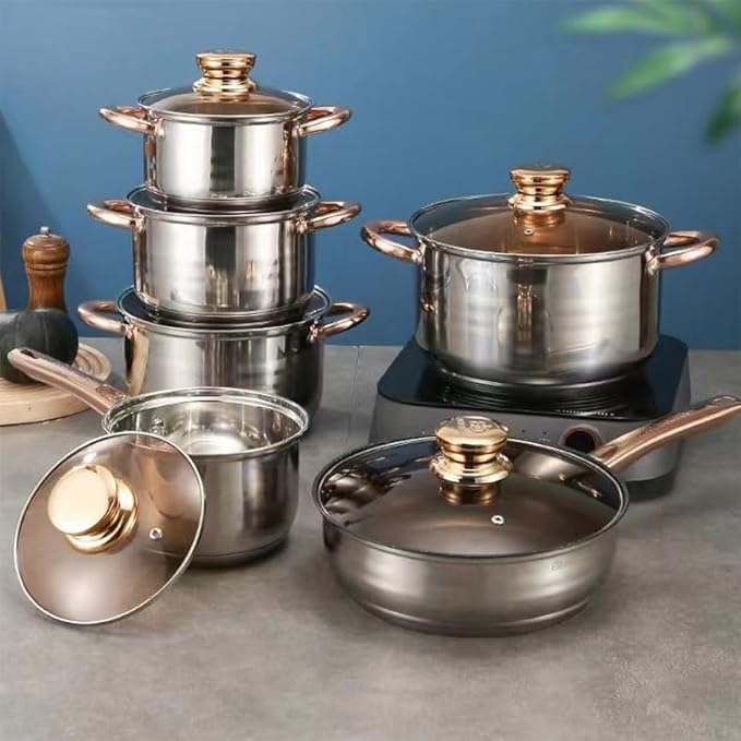 Thickened Composite Bottom 12 Piece Cookware Set Suitable for Various Stovetops