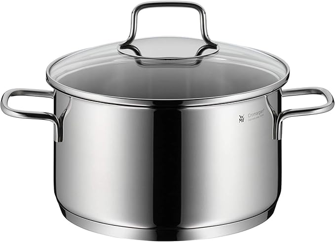WMF Pot Set 4-Piece Astoria Pouring Rim Glass Lid Cromargan Stainless Steel Polished Suitable for Induction Hobs Dishwasher-Safe